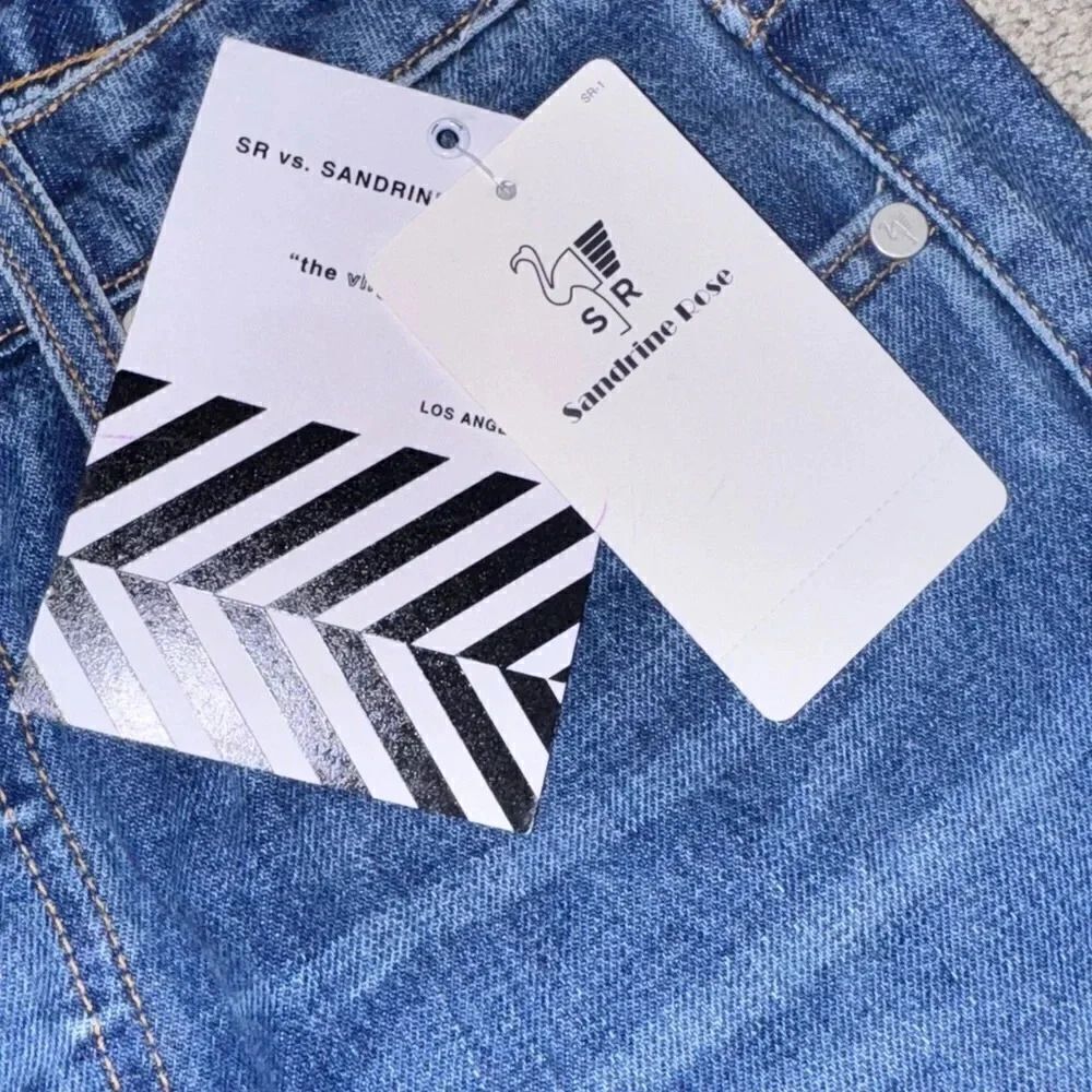 🔥 NWT FREE PEOPLE X SANDRINE ROSE Distressed INDIGO straight leg Jean size 28 - Picture 10 of 12